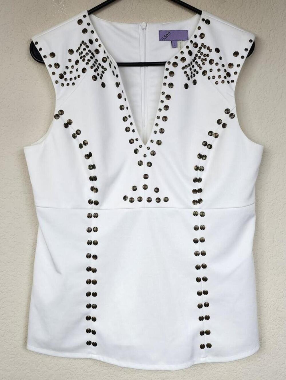 Eden Large White Studded Tank Top Blouse